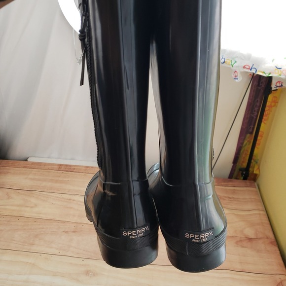 Sperry Boots Womens Size 7 Black Waterproof‎ Rubber Rain Tall Side Zip Outdoor - Picture 5 of 10